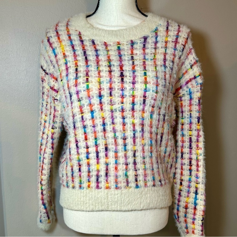 En Crème | Cream and Multicolor Pullover Sweater | S/M